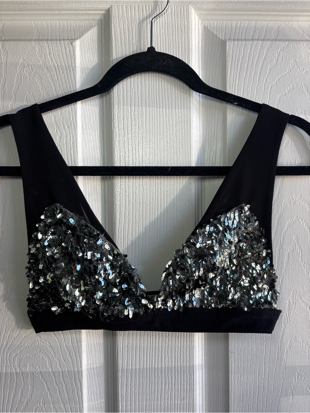 Free People Women’s Black/Silver Sequin Wireless Bralette Bra Size S